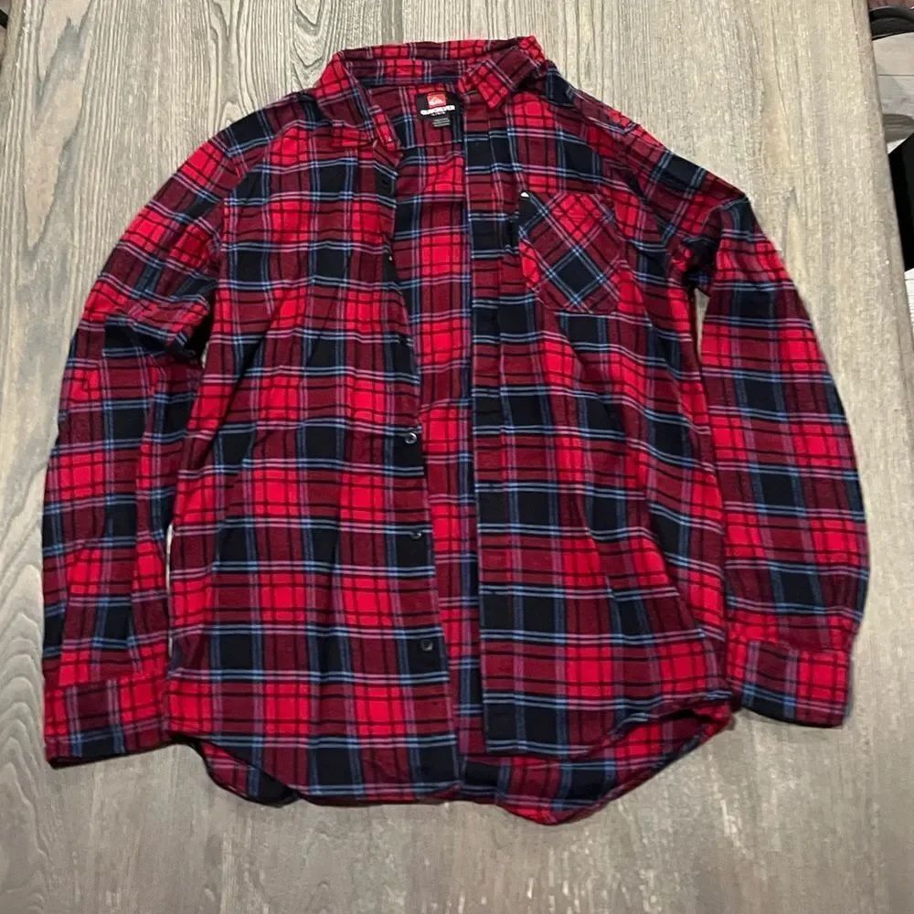 Quiksilver Mens Red Blue Plaid Button Front Flannel Shirt Size L